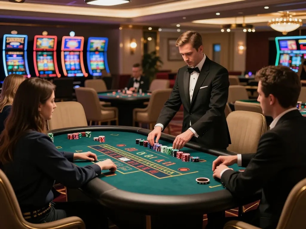 LC88 players strategizing bets at an upscale baccarat table in a premium casino.