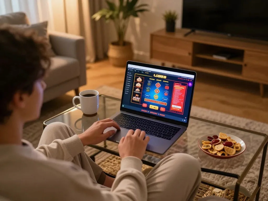 Tham gia một buổi chơi game tại nhà thú vị trên LUCK8 với laptop và đồ ăn nhẹ