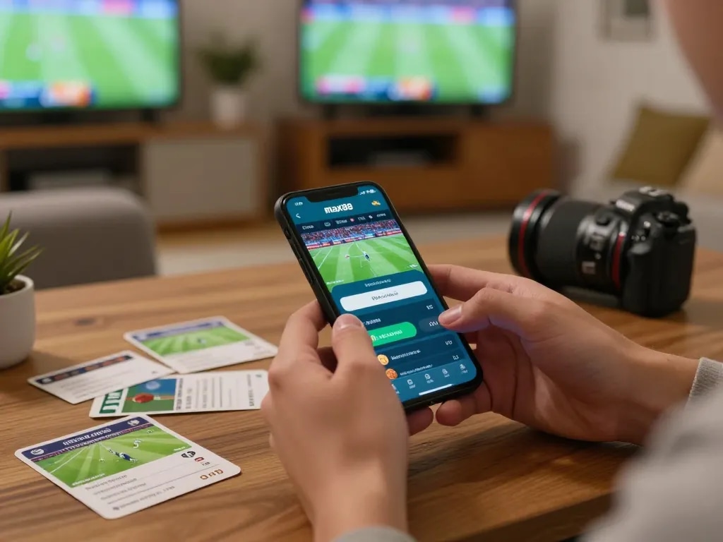 Engaging with the max88 betting app while watching live sports at home.