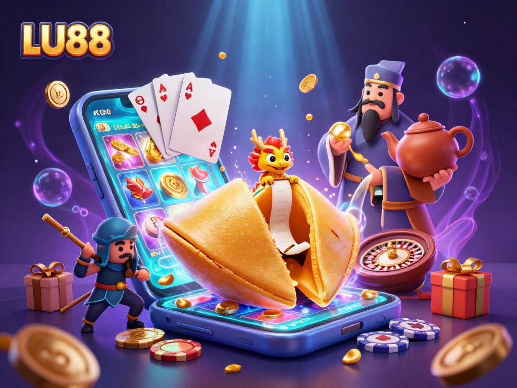 LU88 players engaging in casino-style fun with themed characters and vibrant games