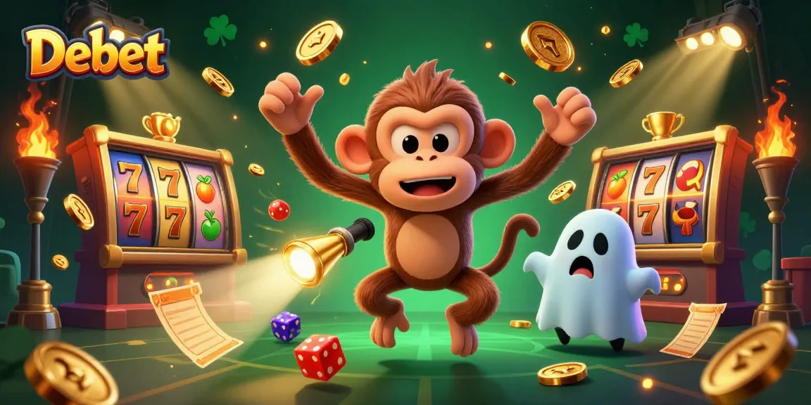 Experience the exciting world of Debet casino with a playful poltergeist and curious puppy in vibrant action.