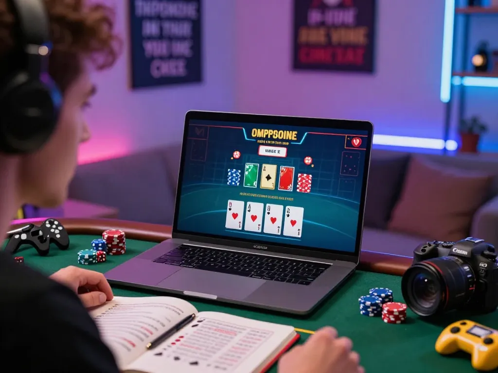 Engaged player strategizing blackjack moves on 9betgame while managing bankroll in a cozy gaming setup.