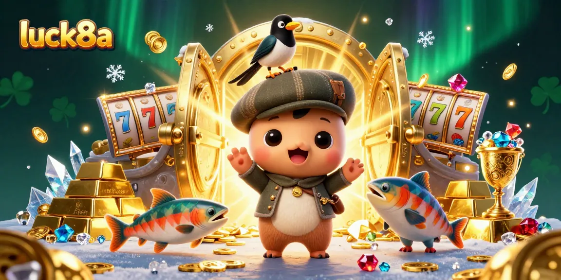 Join luck8a for a playful 3D illustration featuring Nessie and treasure-filled excitement.
