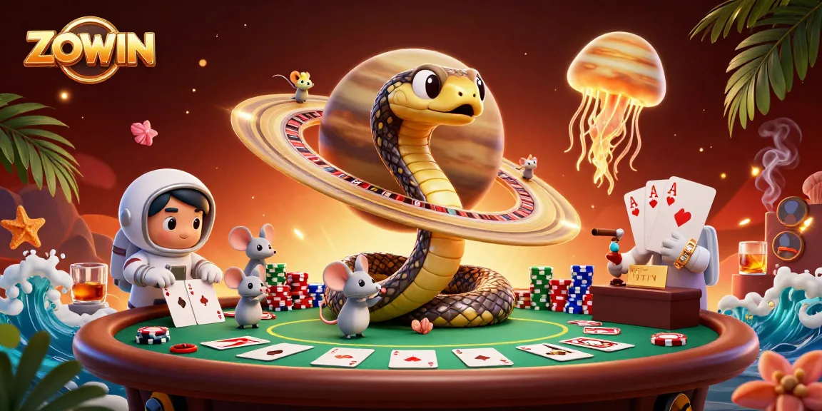 ZOWIN energizes the casino scene with astronaut mice betting on a cosmic roulette wheel.
