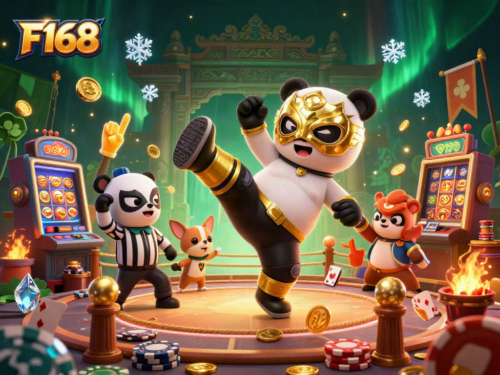 Engage in thrilling casino action with F168's dynamic character scene featuring gaming excitement.