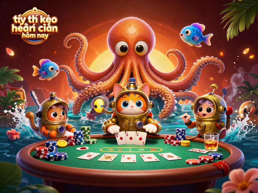 Engage with tỷ lệ kèo nhà cái hôm nay in a vibrant casino scene featuring a kraken and a diver.