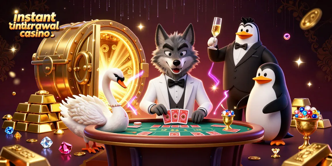 Experience instant withdrawal casino excitement with a sleek wolf, swan dealer, and penguin sommelier.