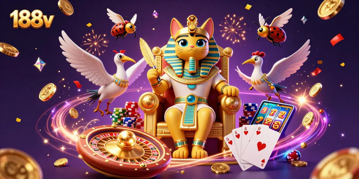 Experience thrilling gaming with 188v in a vibrant casino world, surrounded by riches and excitement.