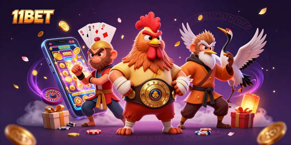 Join the excitement of 11BET with this dynamic 3D casino illustration featuring vibrant game elements.