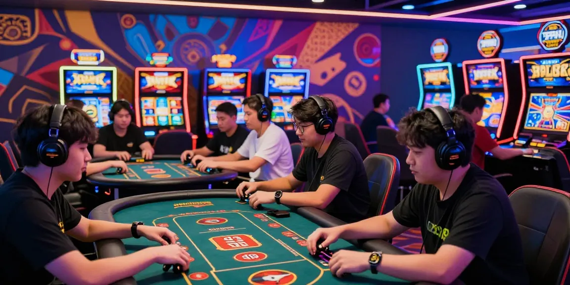 Exciting online gaming scene with players engaged in XX88's vibrant virtual casino, showcasing dynamic interactions and modern gaming accessories.