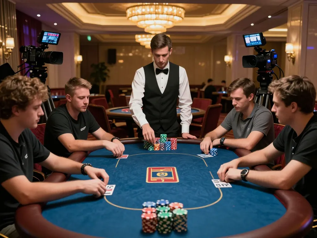 Watch skilled players engage in a thrilling poker game at bom88's upscale casino.