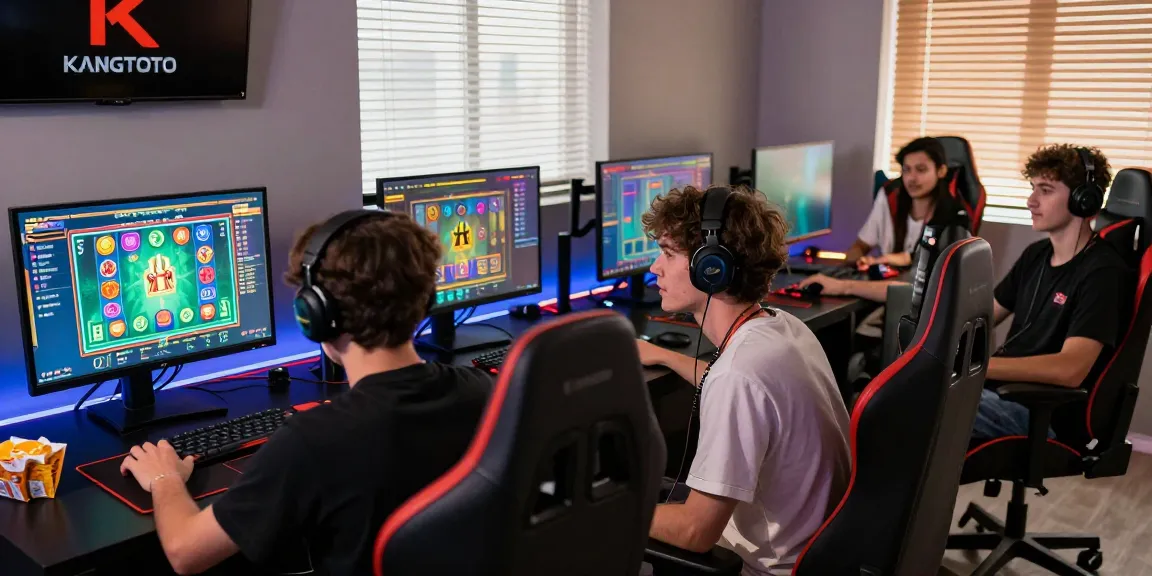 Pengalaman bermain KANGTOTO dengan sekelompok teman di ruang gaming modern, menunjukkan suasana kompetitif dan menyenangkan.