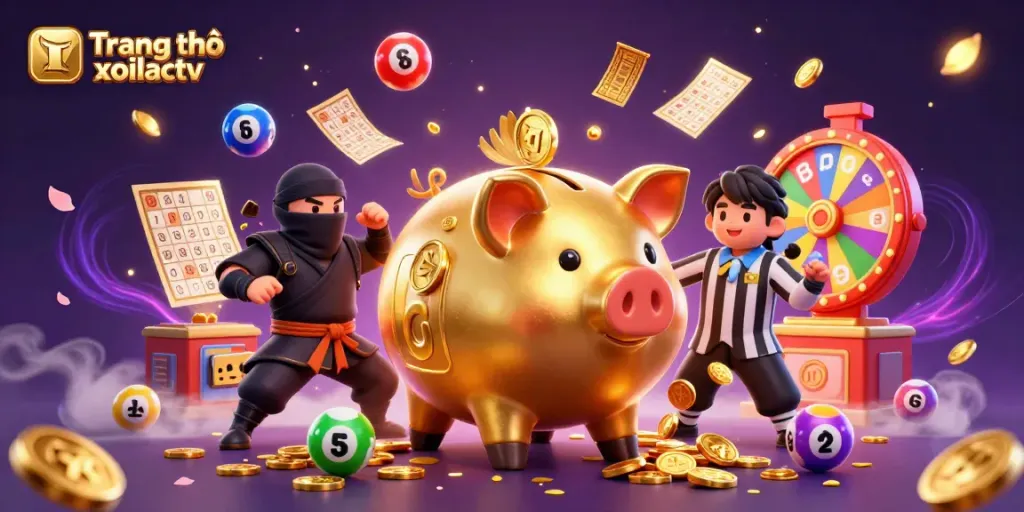 Experience exciting moments on Trang chủ xoilactv as golden coins rain down in a vibrant gambling scene.