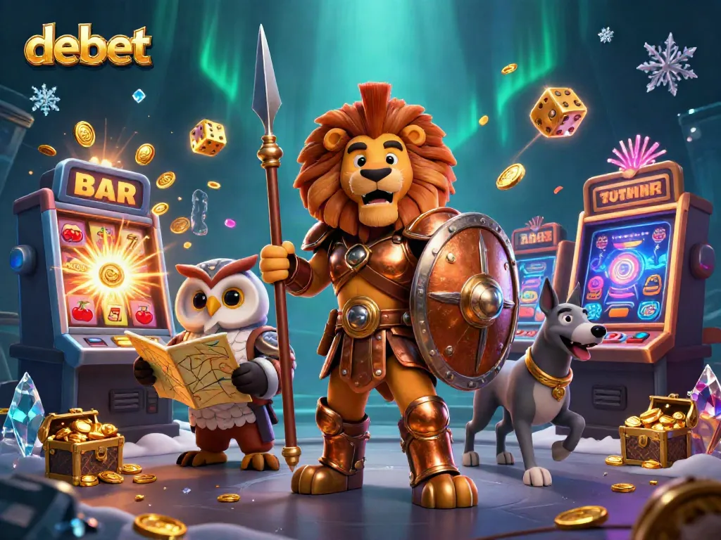 Engage with debet's thrilling 3D casino scene featuring heroic characters and dynamic game elements.