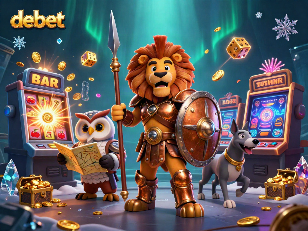 Engage with debet's thrilling 3D casino scene featuring heroic characters and dynamic game elements.