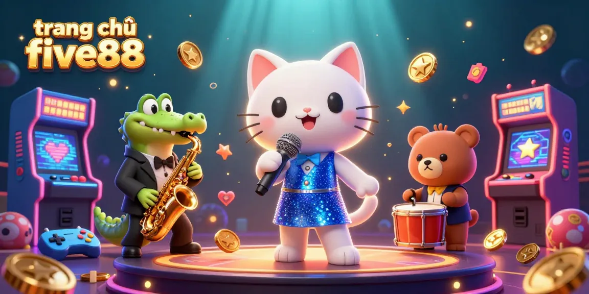 Engage with the vibrant casino scene at trang chủ five88 featuring a jazz-singer cat, a crocodile, and a drum-playing bear.