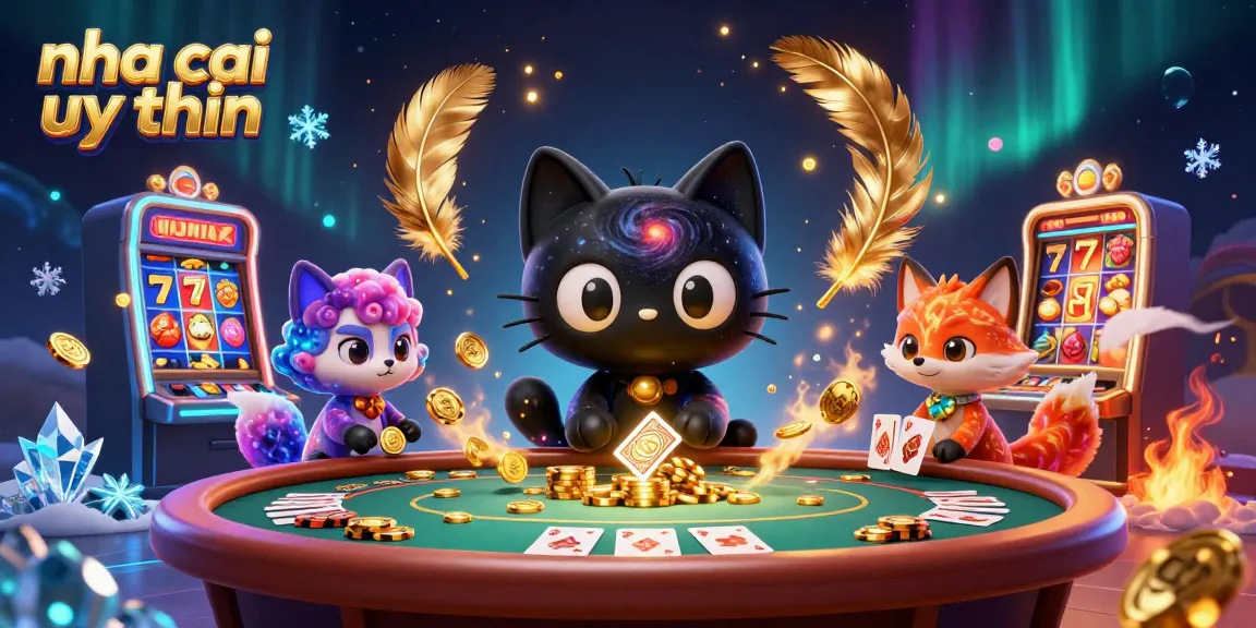 Experience the allure of nha cai uy tin with a captivating cosmic scene featuring a black hole cat and nebula fox amidst vibrant casino elements.