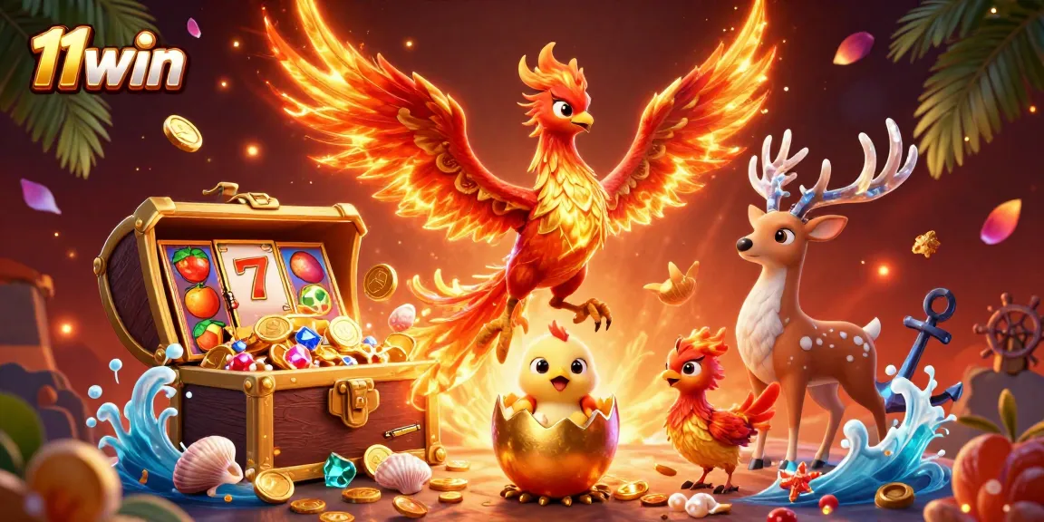 Experience thrilling wins at 11win with a vibrant casino-themed illustration full of energy.