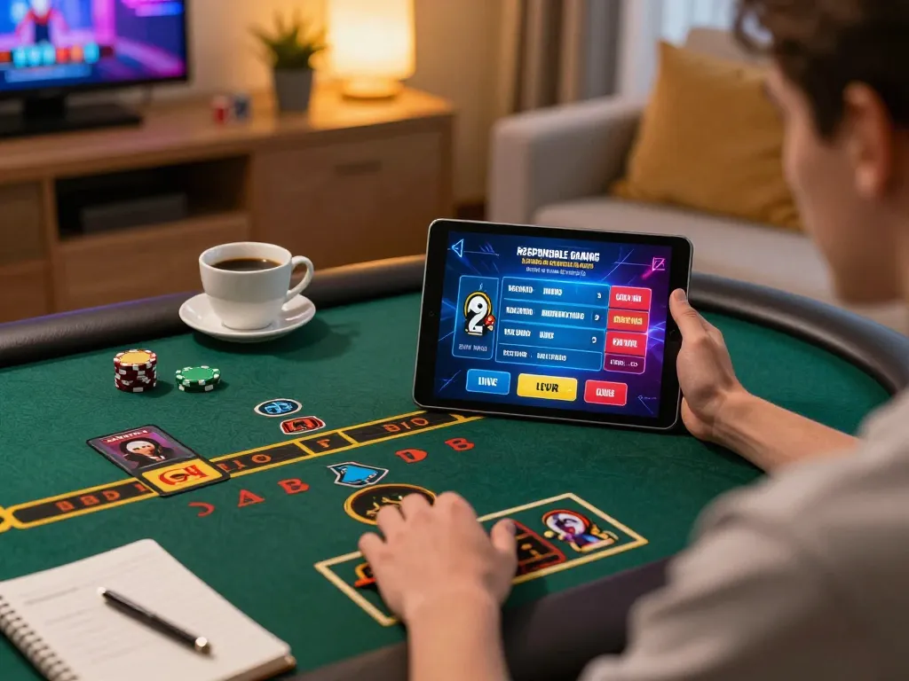 Player experiencing vin88's online table game in a cozy home setting, engaging with live dealer action.