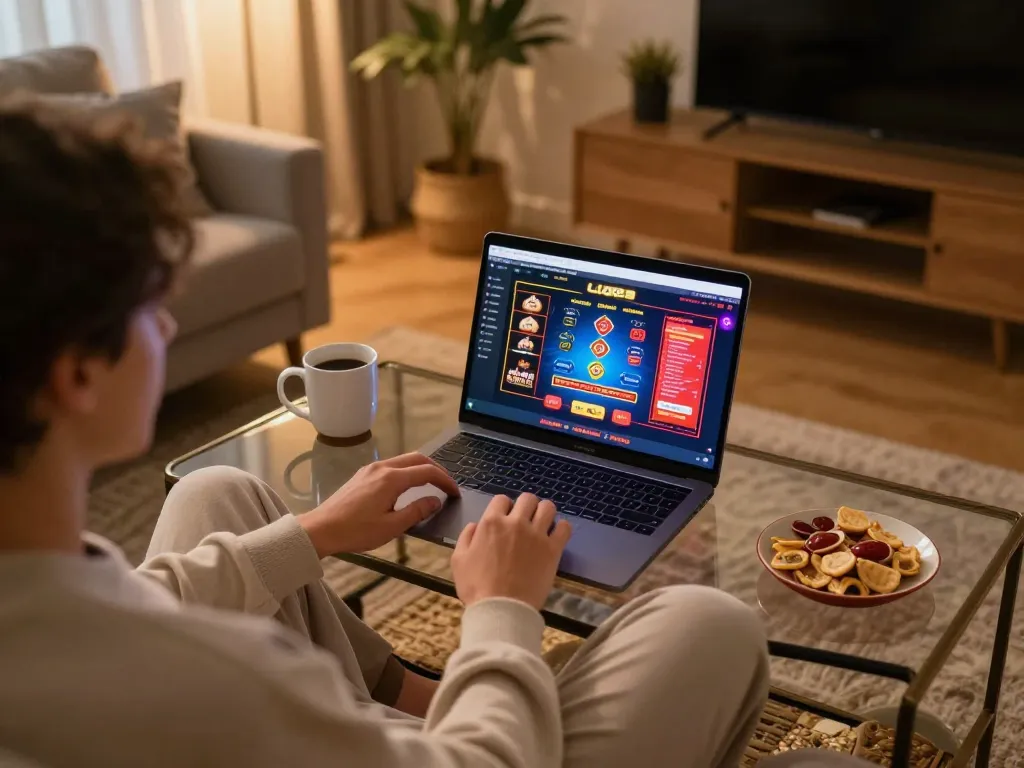 Tham gia một buổi chơi game tại nhà thú vị trên LUCK8 với laptop và đồ ăn nhẹ