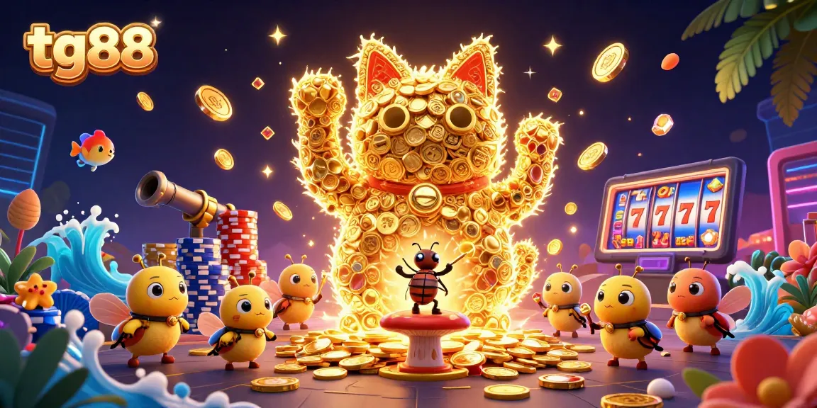 Play the exciting tg88 fish shooting game featuring a vibrant lucky cat controlled by a conductor beetle.