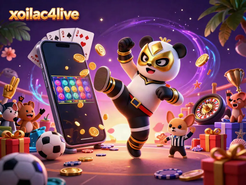 Action-packed scene featuring xoilac4live branded sports betting elements, capturing excitement in a vibrant environment.