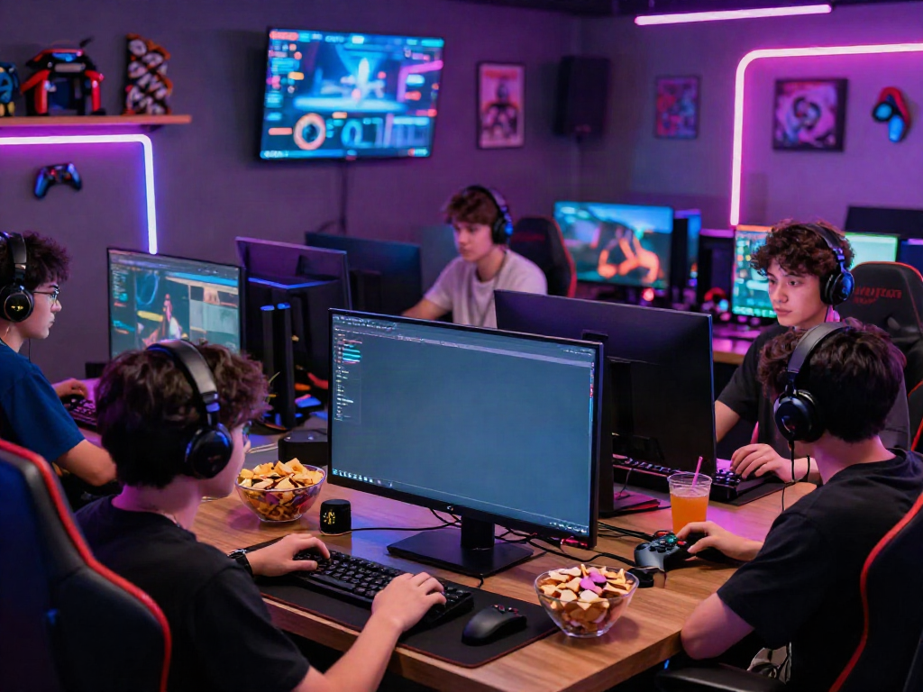 Group of gamers enjoying a tournament at Nohuwin, experiencing excitement and community.