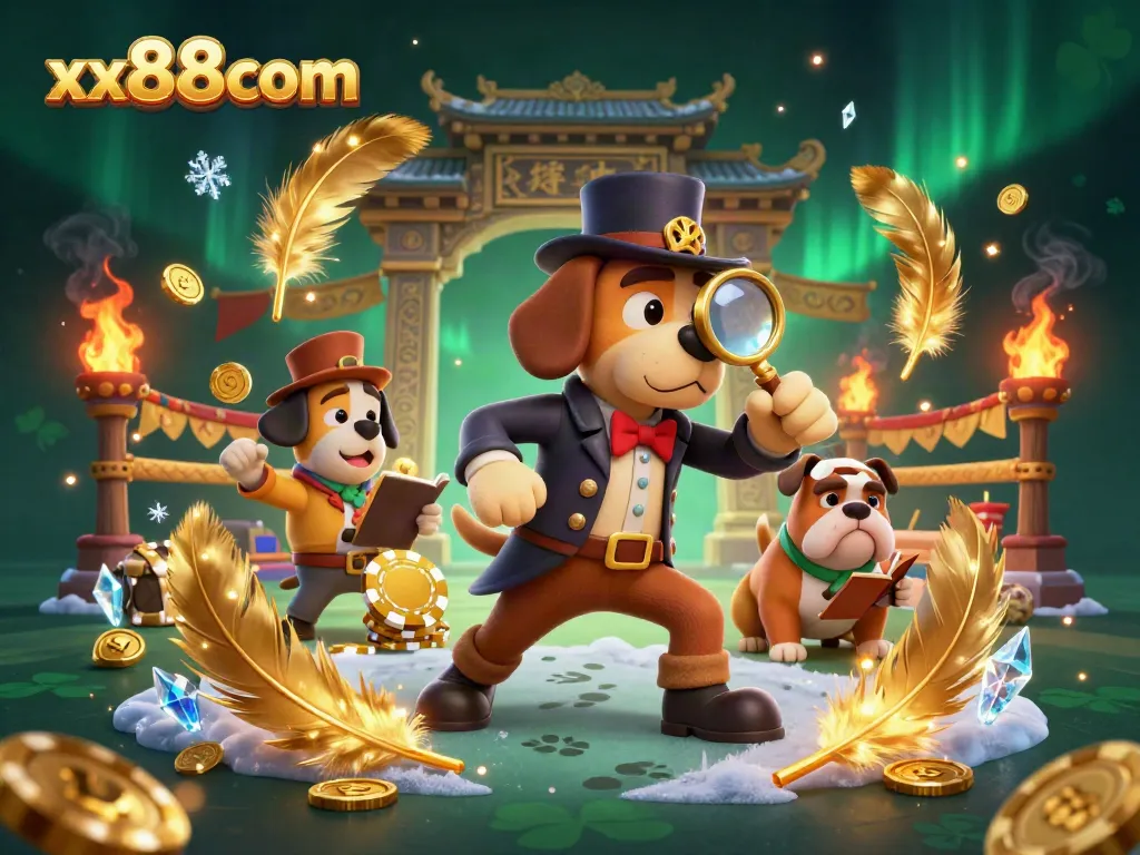 Examine winning poker chip clues at xx88com's immersive casino scene with detective characters.