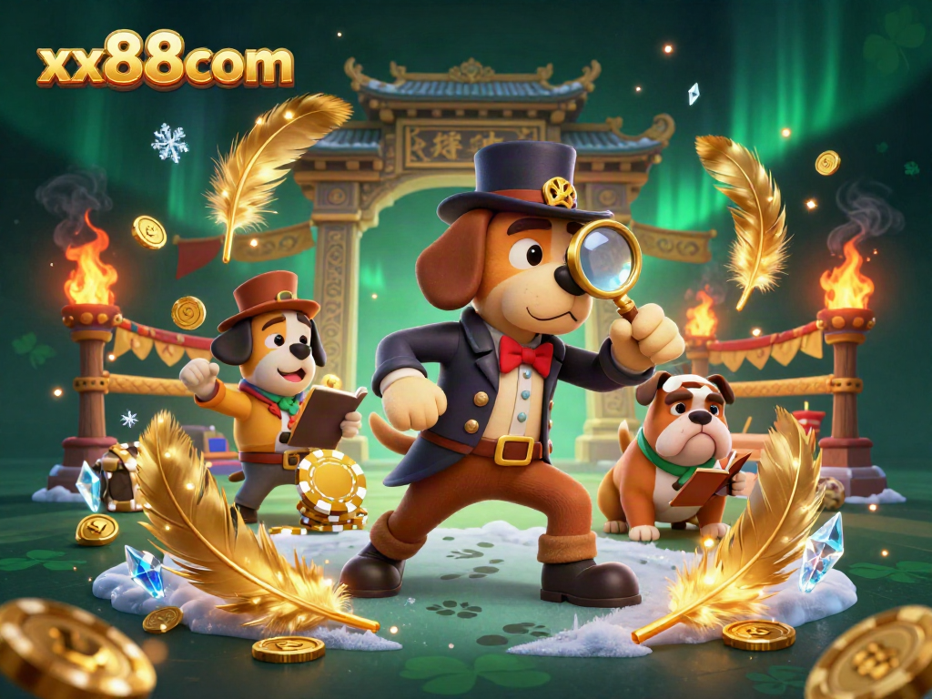 Examine winning poker chip clues at xx88com's immersive casino scene with detective characters.