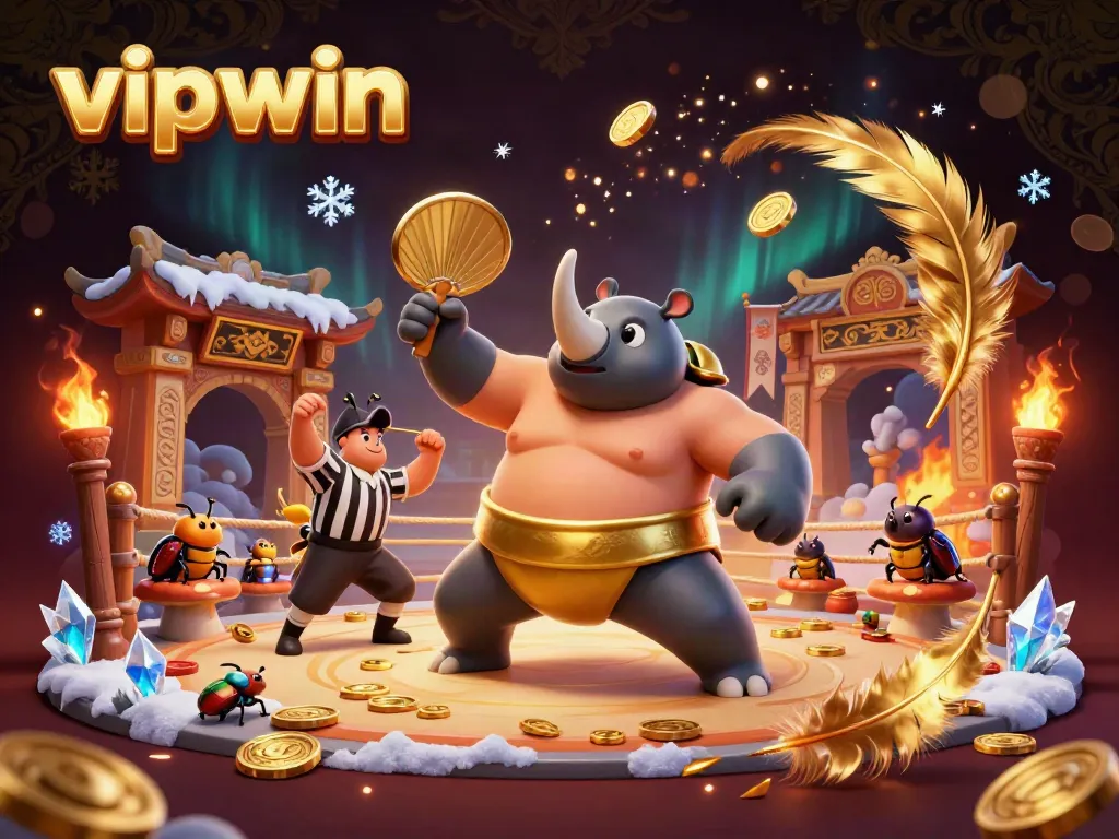 Watch the vipwin champion beetle stomp, sending coins flying in an epic casino battle.