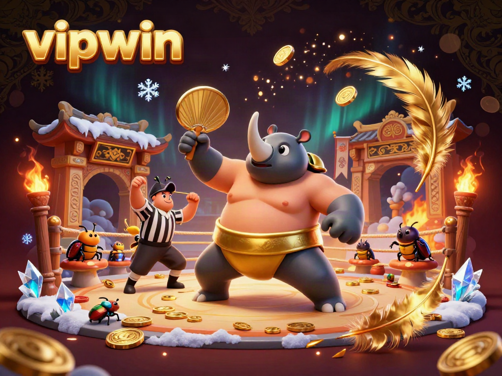 Watch the vipwin champion beetle stomp, sending coins flying in an epic casino battle.