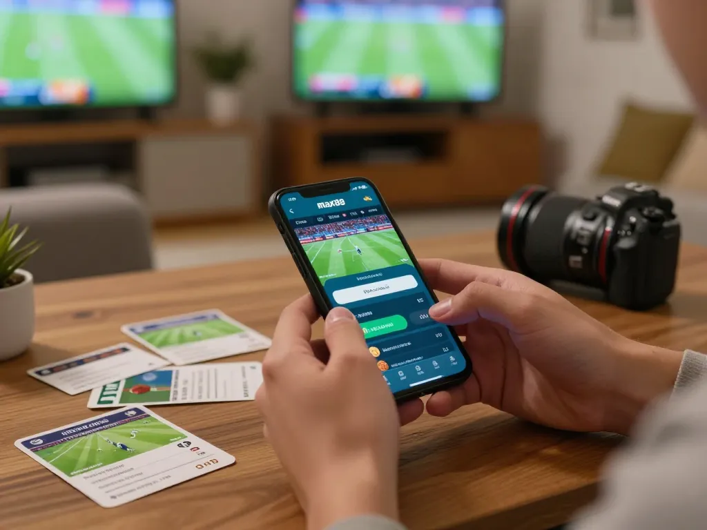 Engaging with the max88 betting app while watching live sports at home.