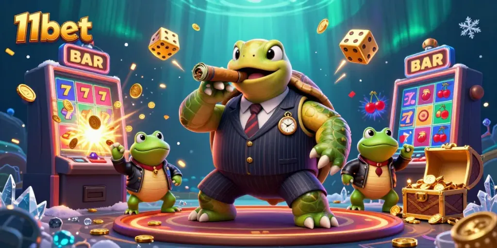 Experience the exhilarating thrill of 11bet gaming with vibrant characters and dynamic casino elements.