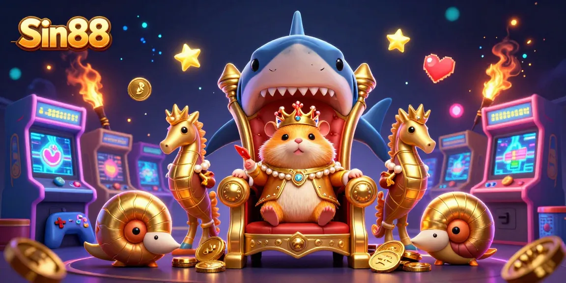 Sin88 captivates players with a dynamic game scene featuring a fierce hamster king amidst vivid casino elements.