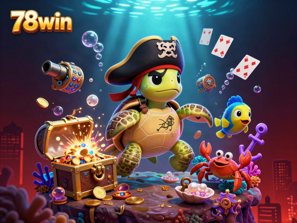 Experience the vibrant underwater casino world with 78win's colorful characters and treasures.