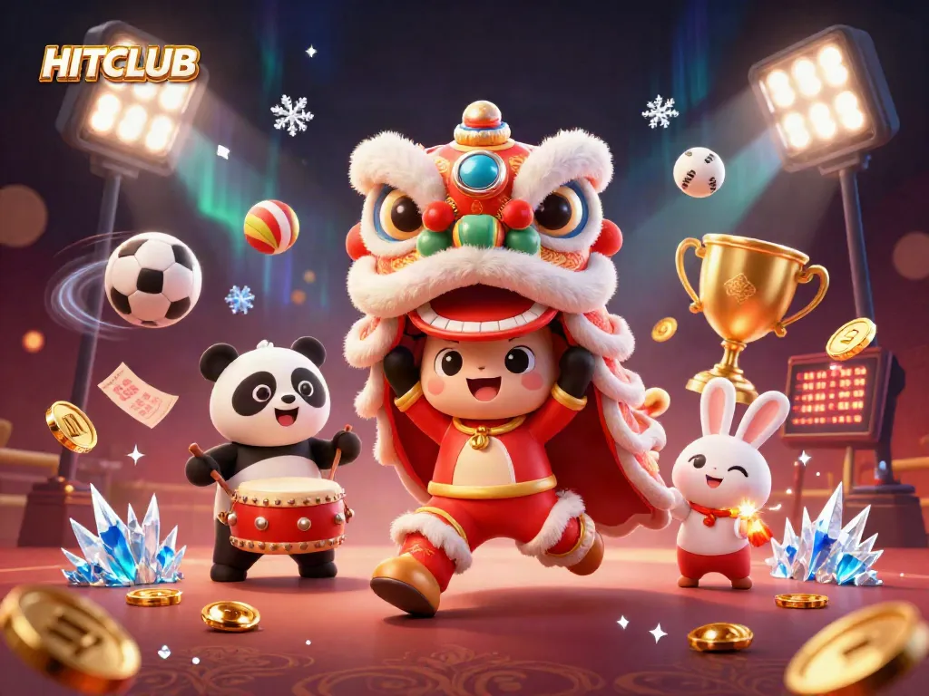 Experience exhilarating wins at HITCLUB through dynamic betting slips, vibrant trophies, and animated sports elements.