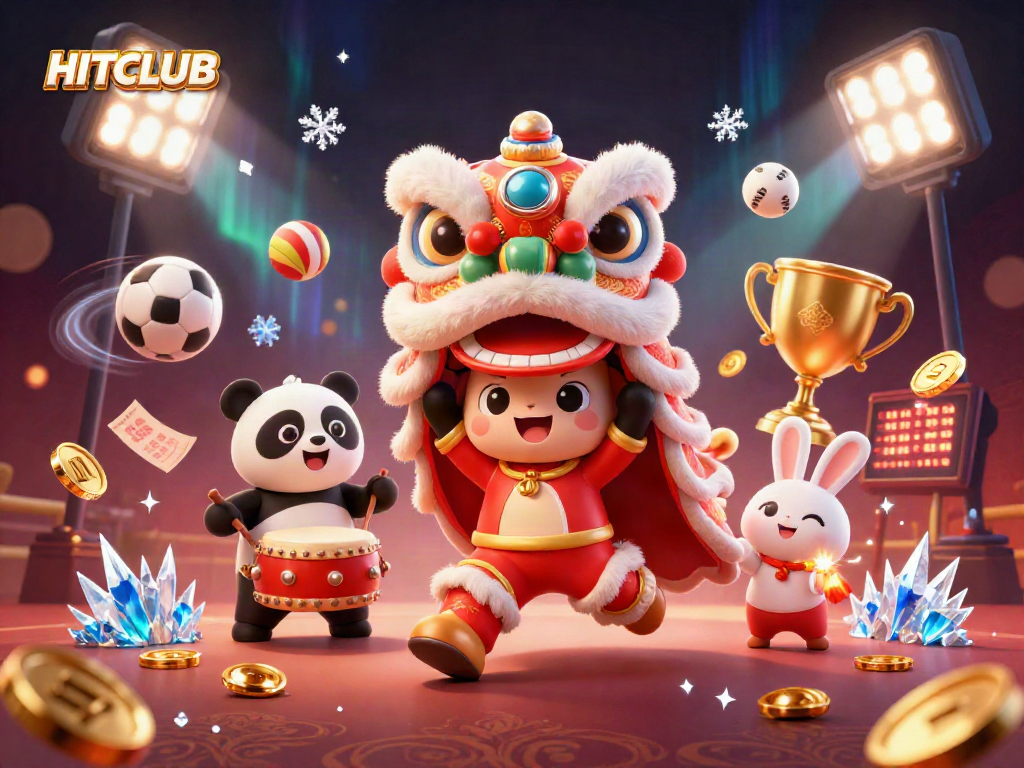 Experience exhilarating wins at HITCLUB through dynamic betting slips, vibrant trophies, and animated sports elements.