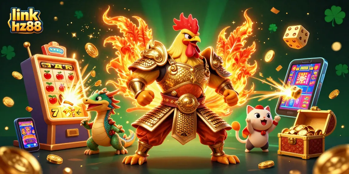 Spinning reels in the link Hz88 casino with a golden rooster and dragon hatchling energizing the scene.