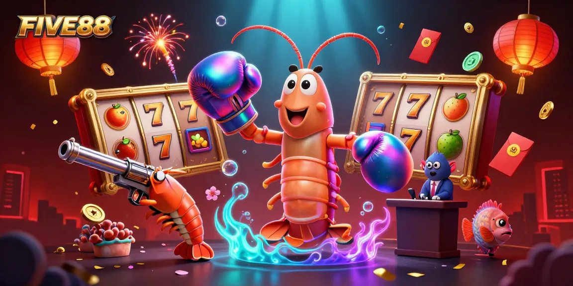 Experience the thrill of FIVE88 casino gaming with a vibrant underwater scene featuring animated characters and rich casino elements.
