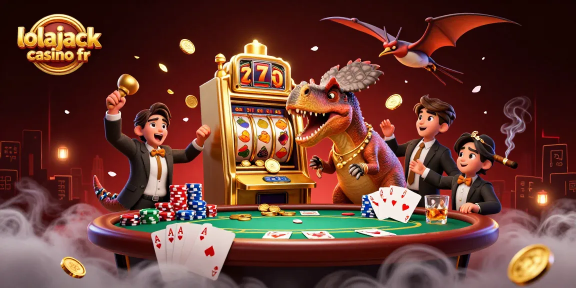 Lolajack casino fr showcases a dynamic 3D illustration with interactive elements, exciting gameplay, and jackpot wins.