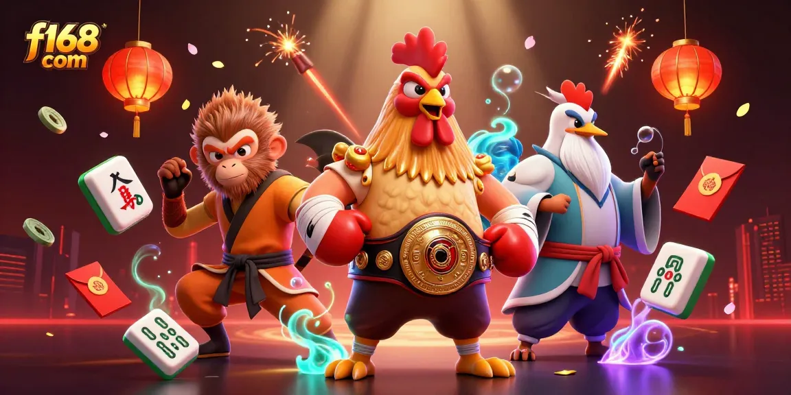 Experience thrilling action at f168 com with dynamic cartoon characters and vibrant casino elements.
