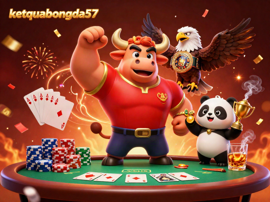 Celebrate victory with ketquabongda57 in dynamic 3D gaming illustration of champions.