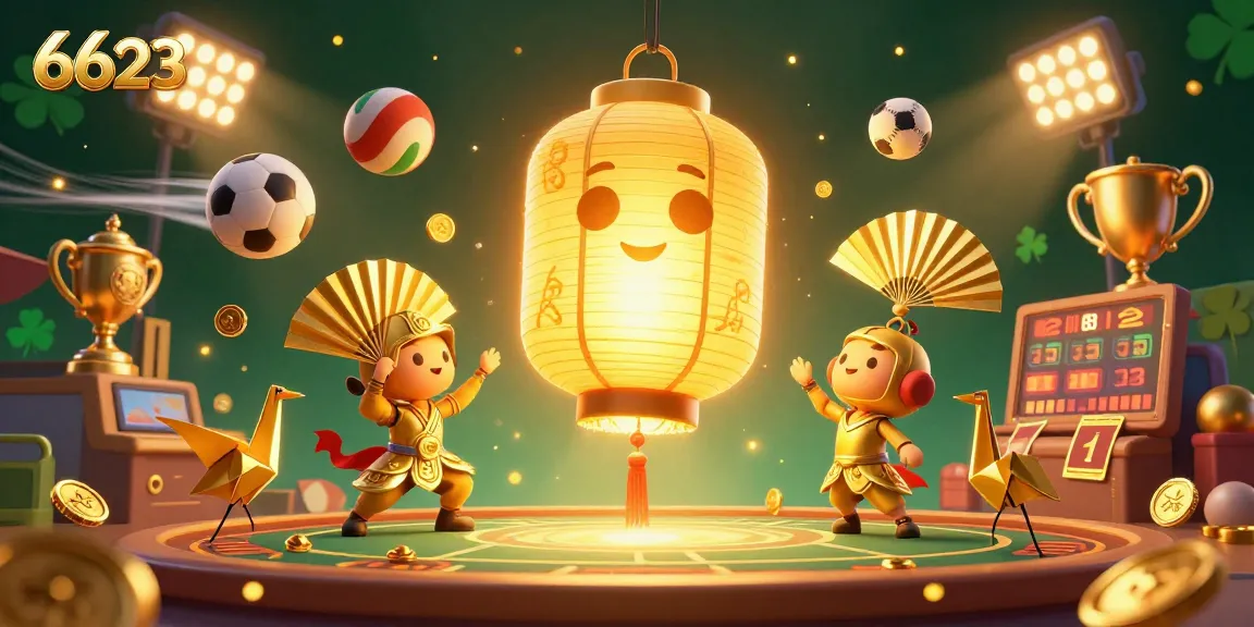 Engage with 6623's thrilling gaming experience featuring a golden lantern spirit above a vibrant casino.