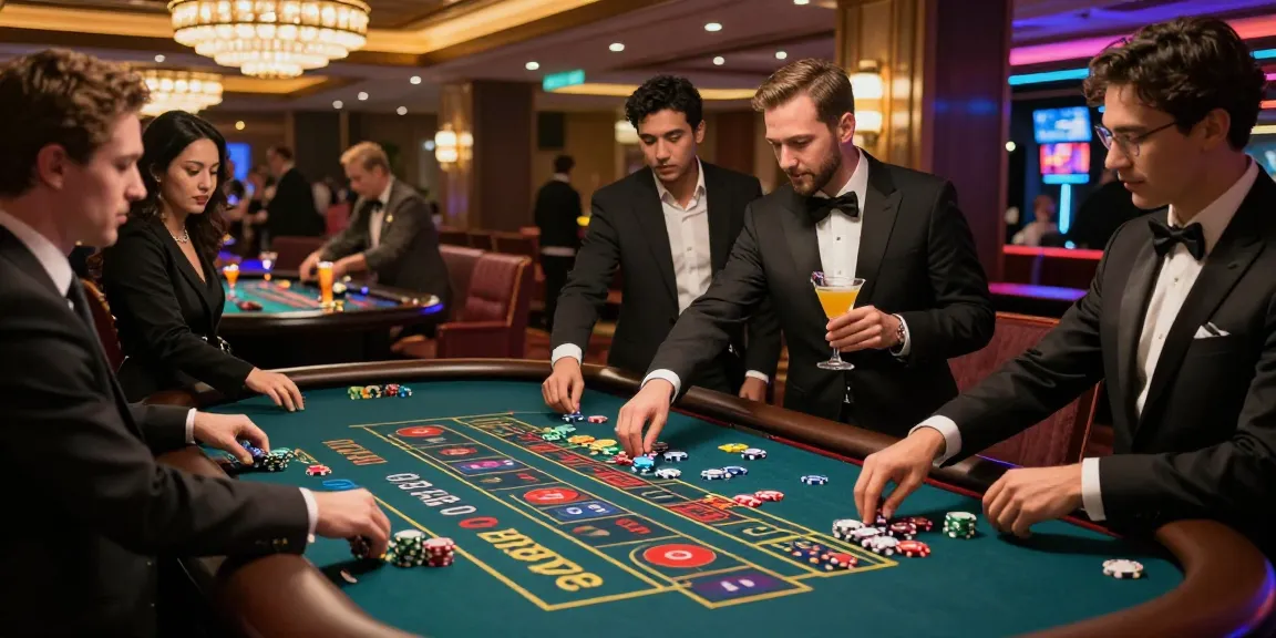 Exciting gambling scene with individuals enjoying high-stakes games at an iwin casino, vibrant atmosphere.
