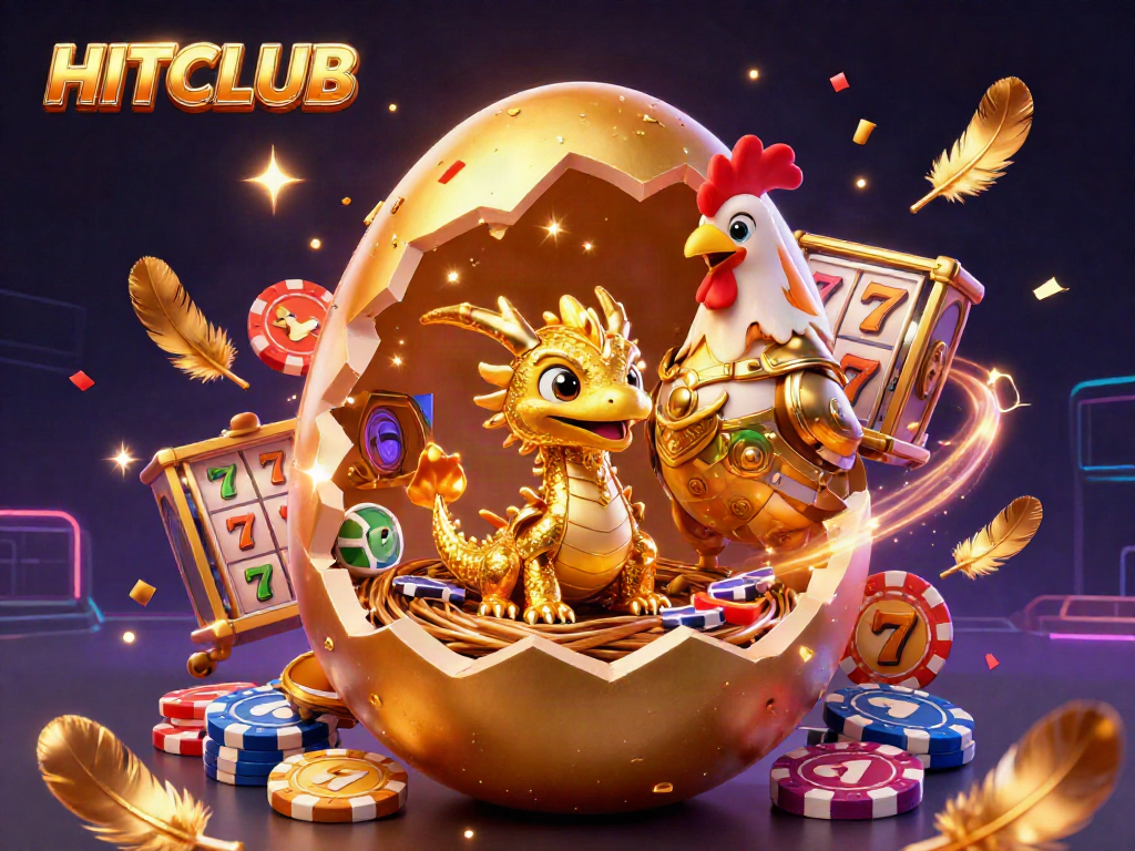 Experience excitement with HITCLUB's golden dragon amidst dynamic casino game elements.