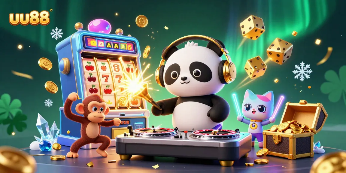 Experience exhilarating gaming with uu88's dynamic casino scene featuring bright characters and jackpot excitement.