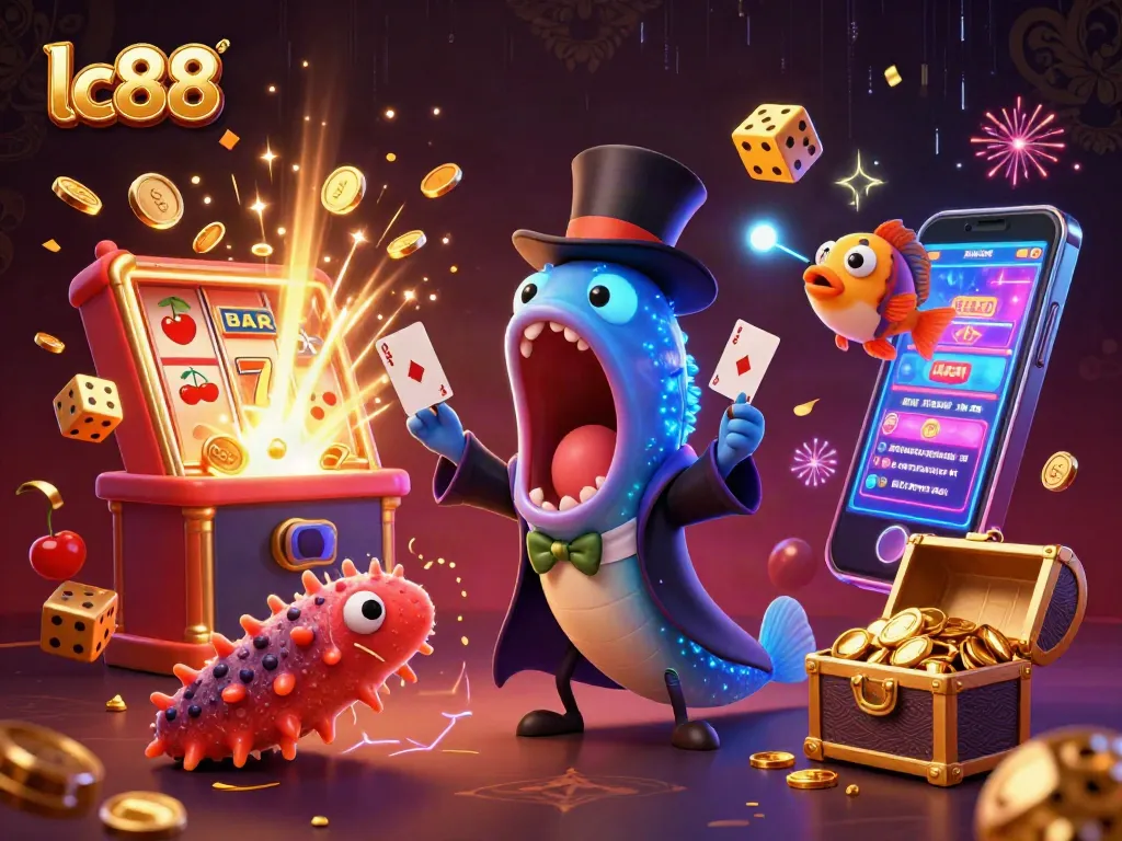 Win with lc88 by joining a vibrant casino scene featuring magical sea creatures and slot machines.