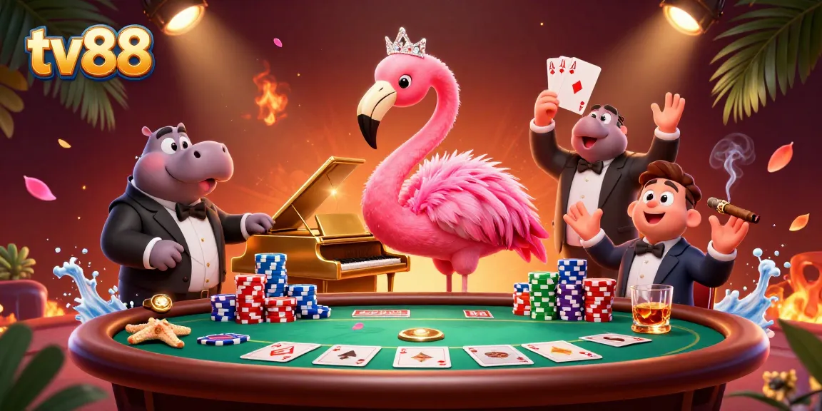 Experience thrilling gaming at tv88 with vibrant casino characters playing cards in a lively atmosphere.