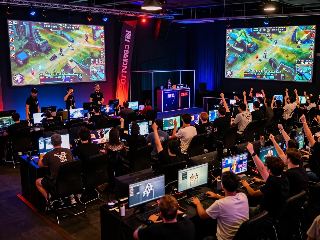 The enthusiastic crowd at an esports betting event enjoying live game action, showcasing uu88's commitment to dynamic gaming experiences.