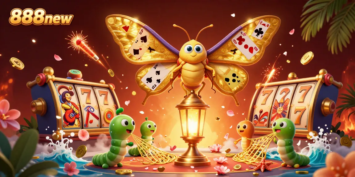 Experience thrilling gameplay with 888new's vibrant casino scene featuring spinning jade coins and slot reels.